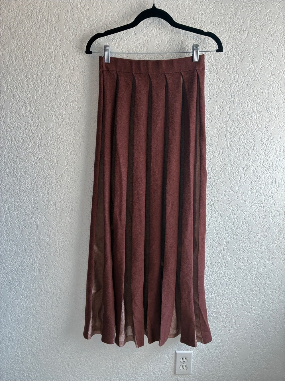 Anthropologie Sheer Pleated Maxi Skirt Brown Stretch S - Picture 7 of 9
